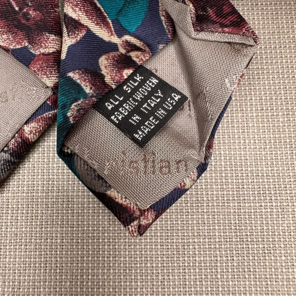 Christian Dior teal/pink floral silk tie‎